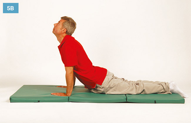 Ćwiczenie w leżeniu na brzuchu ręce oparte o materac zginając łokcie